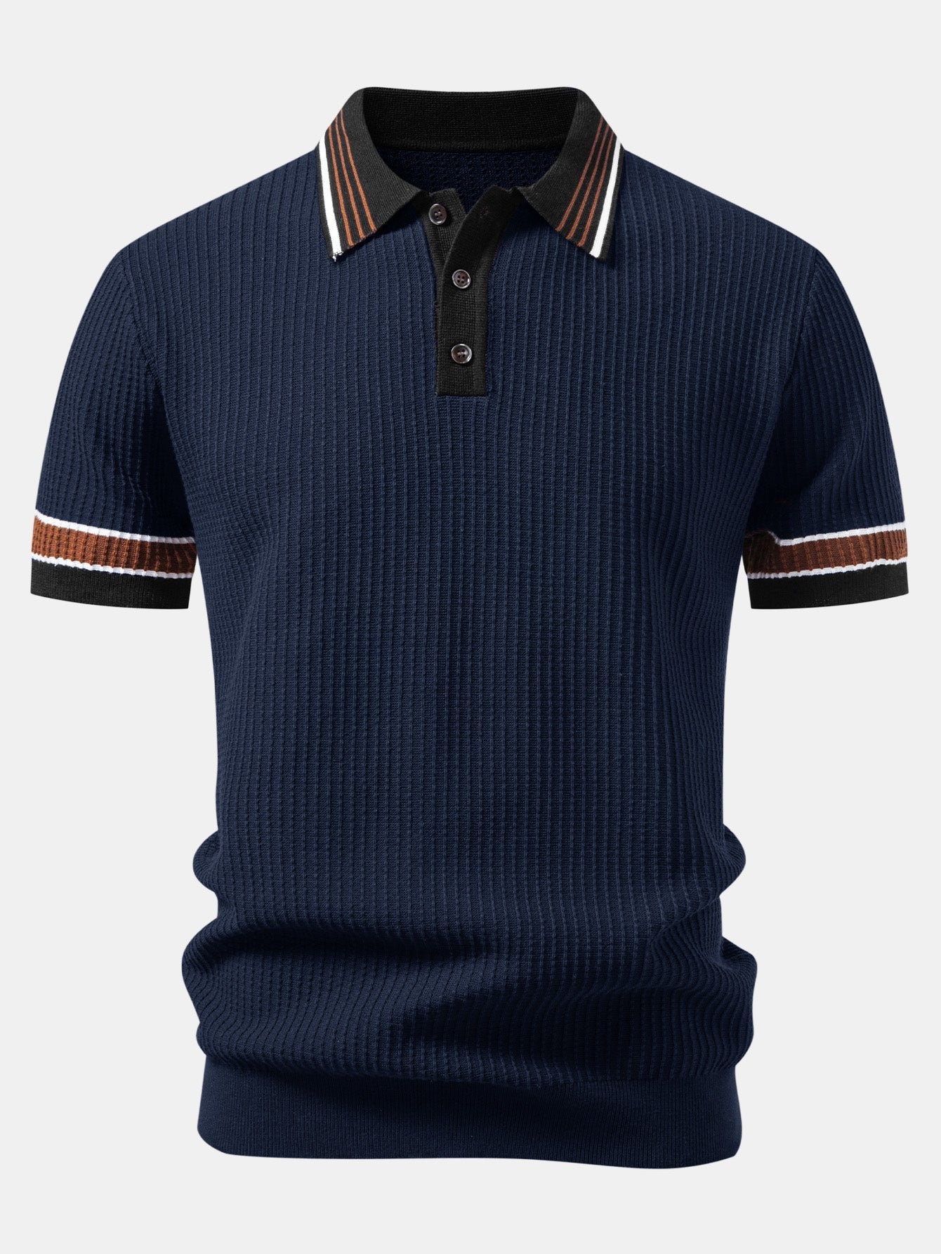 Contrast Stripe Trim Waffle Knit Polo & Slim Fit Tapered Trousers
