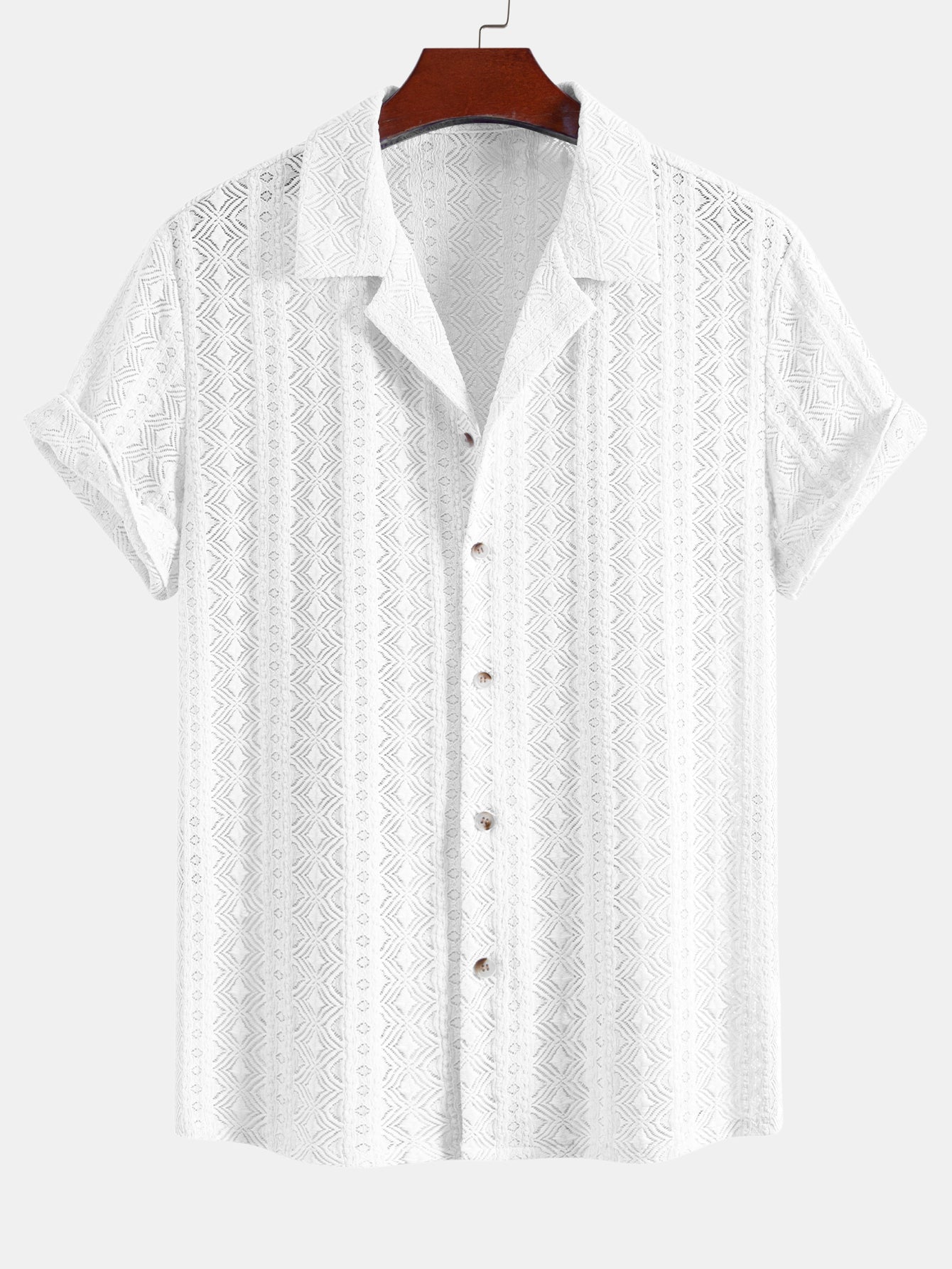 Geometric Jacquard Cuban Shirt & Crinkle Textured Drawstring 5" Shorts