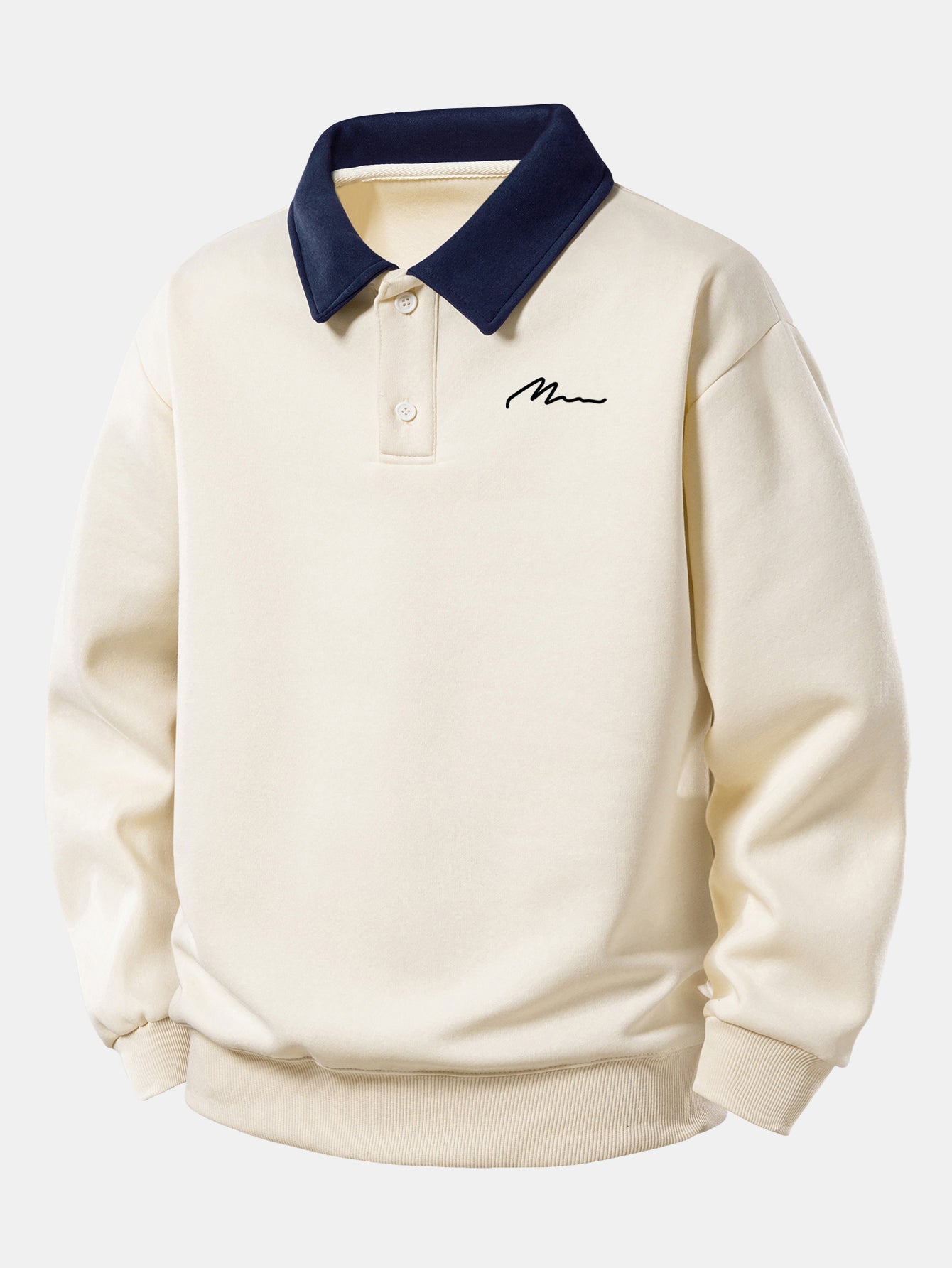 Relax Fit Letter Print Contrast Polo Sweatshirt & Straight Leg Pleated Pintuck Sweatpants