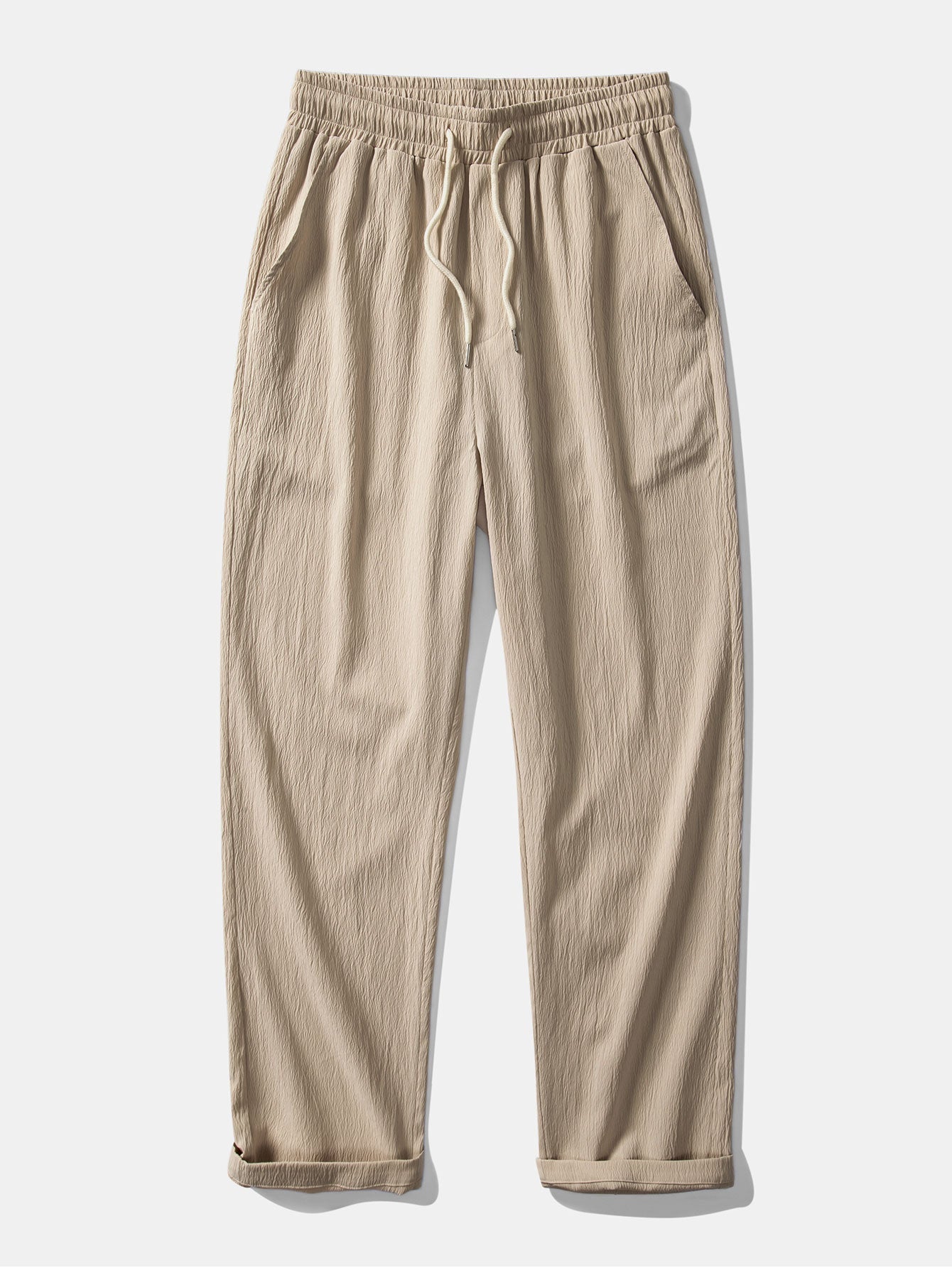 Crinkled Textured Button Up Shirt & Straight Leg Pants