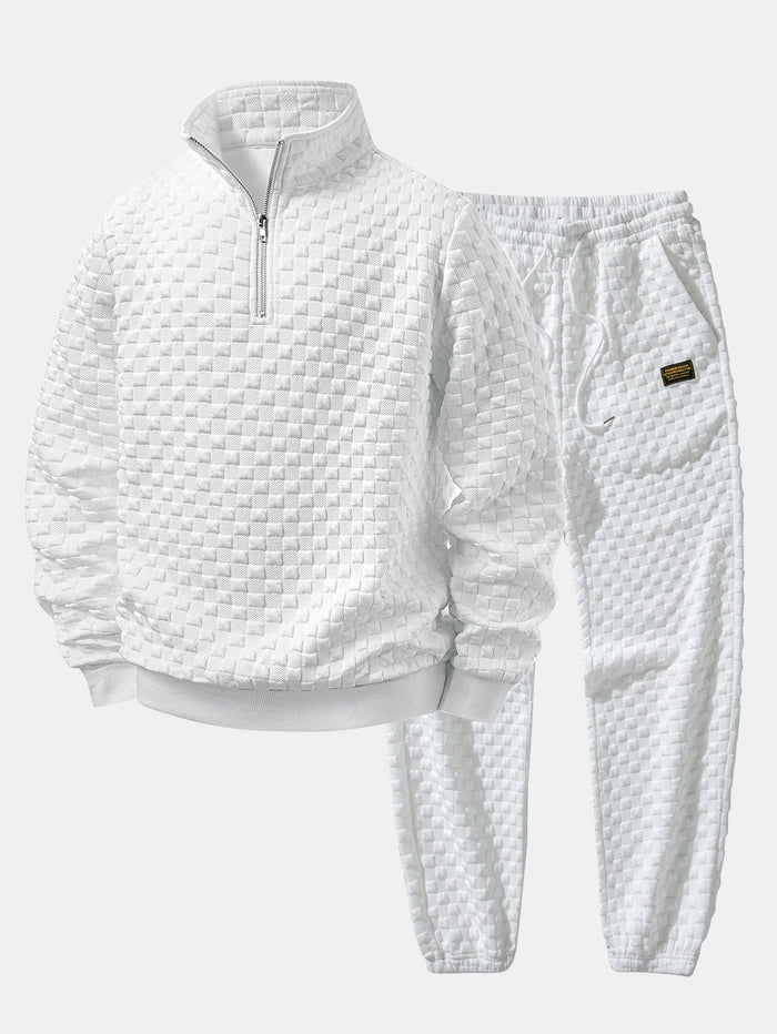 Checkerboard Jacquard Quarter Zip Sweatshirt & Jogger Pants