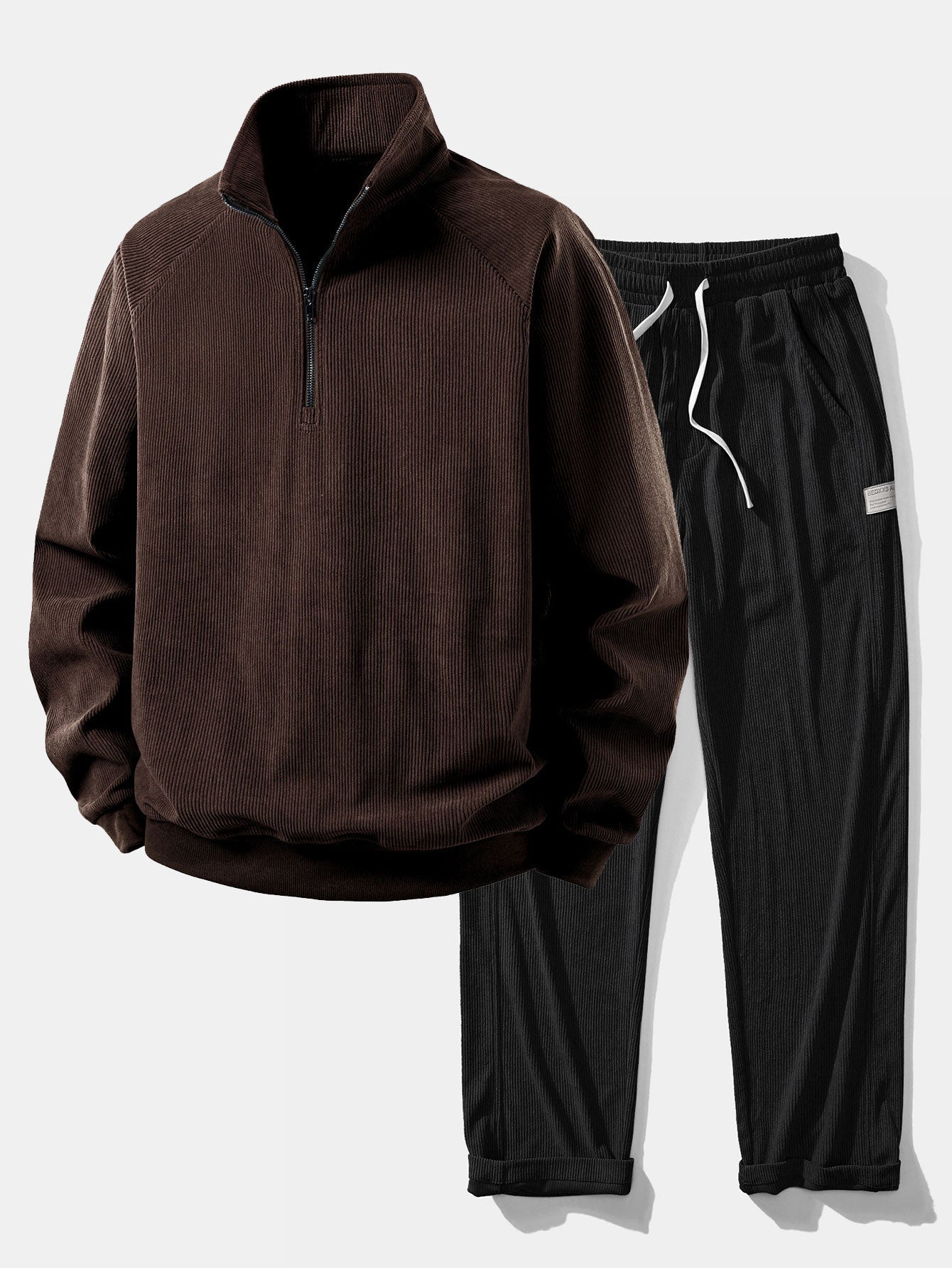 Quarter Zip Corduroy Raglan Sleeve Sweatshirt & Straight Leg Corduroy Pants