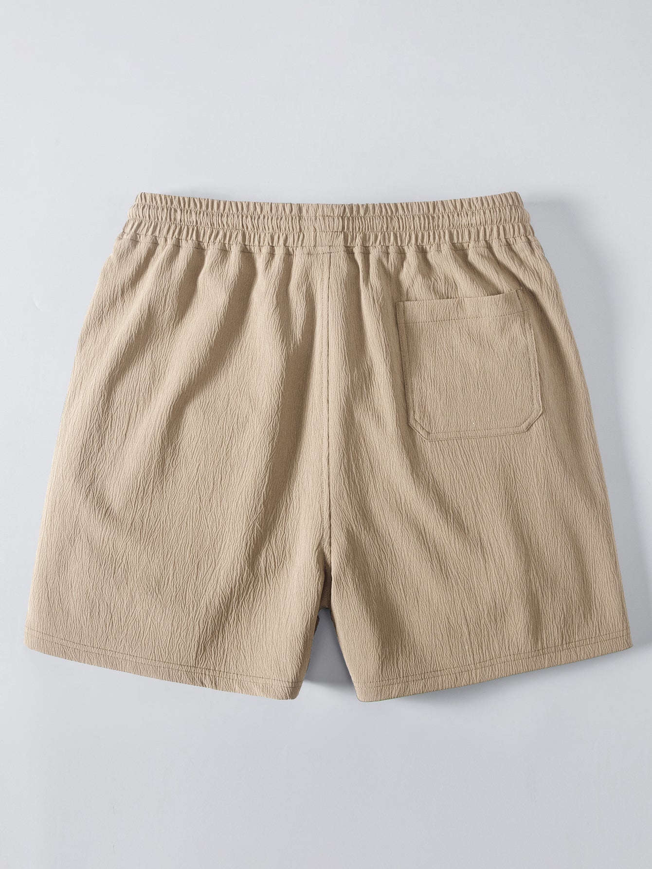 Textured Striped Button Up Shirt & Crinkle Textured Drawstring 5" Shorts