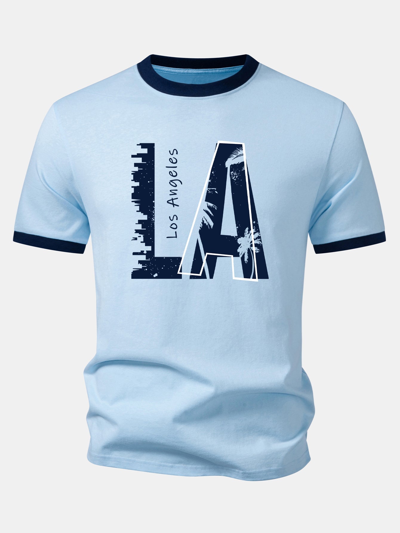 Los Angeles Print Contrast Ringer T-Shirt & 5" Drawstring  Corduroy Shorts