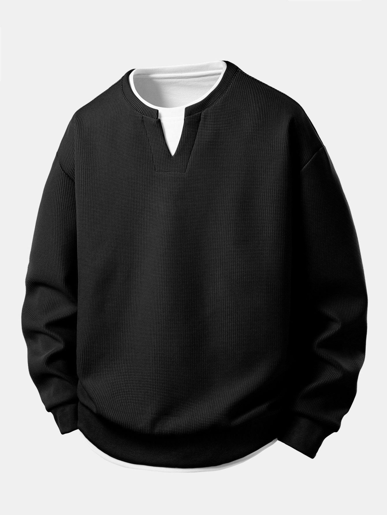 2 In 1 Waffle Notched Collar Sweatshirt & Waffle Pleated Pintuck Straight Leg Pants