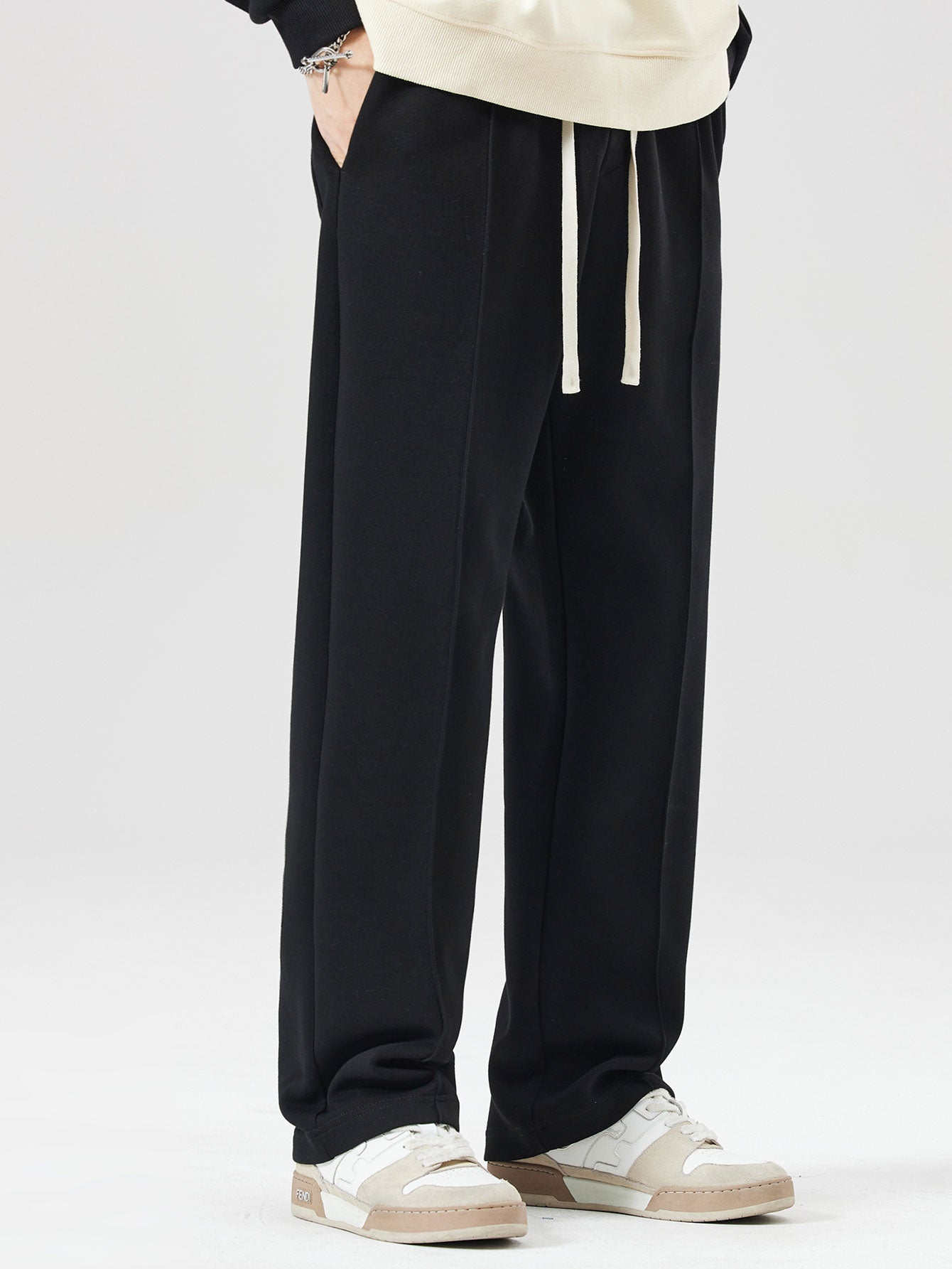 Relax Fit Contrast Polo Sweatshirt & Straight Leg Pleated Pintuck Sweatpants