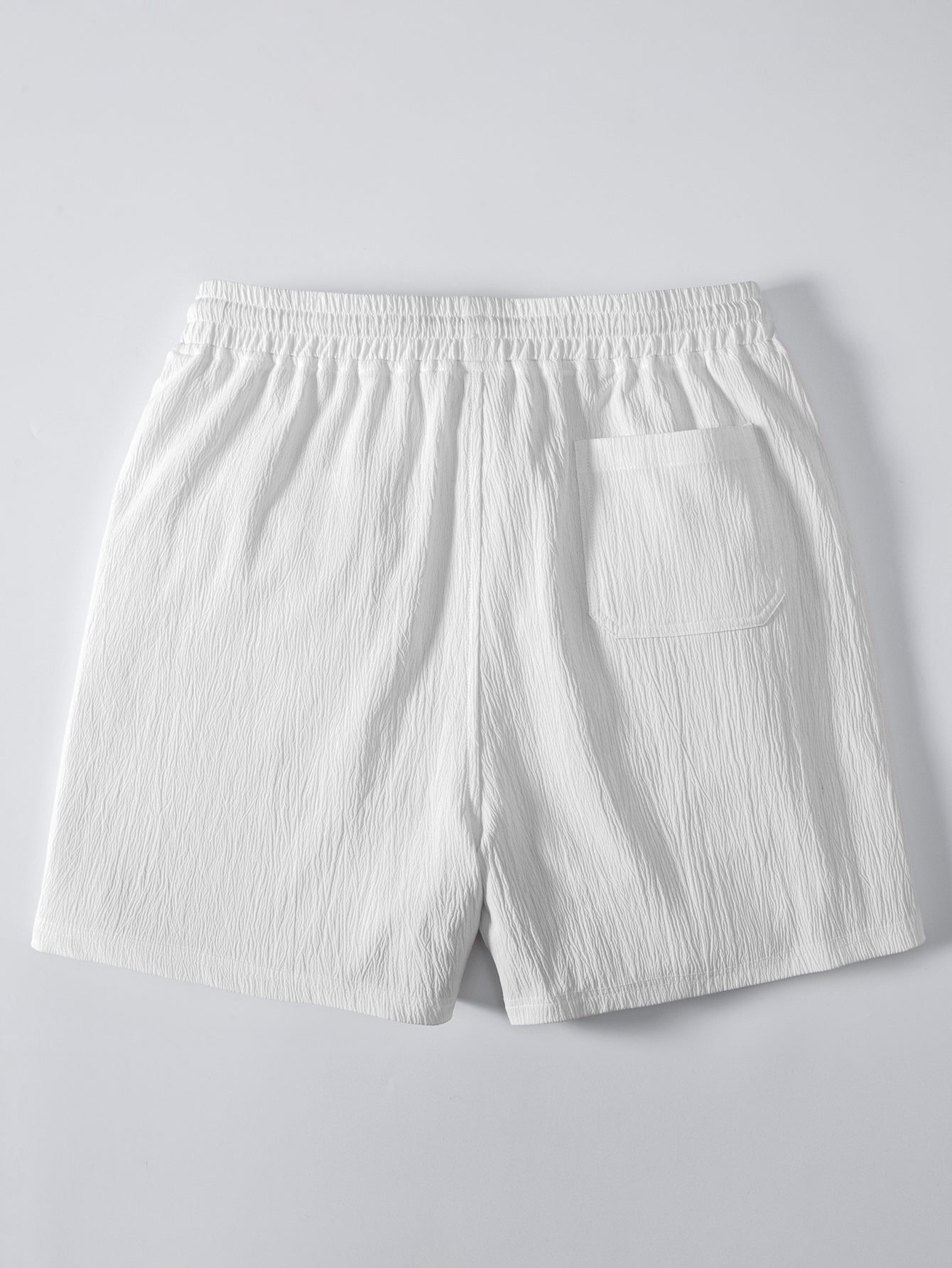 Geometry Rhombus Jacquard Button Up Shirt & Crinkle Textured Drawstring 5" Shorts