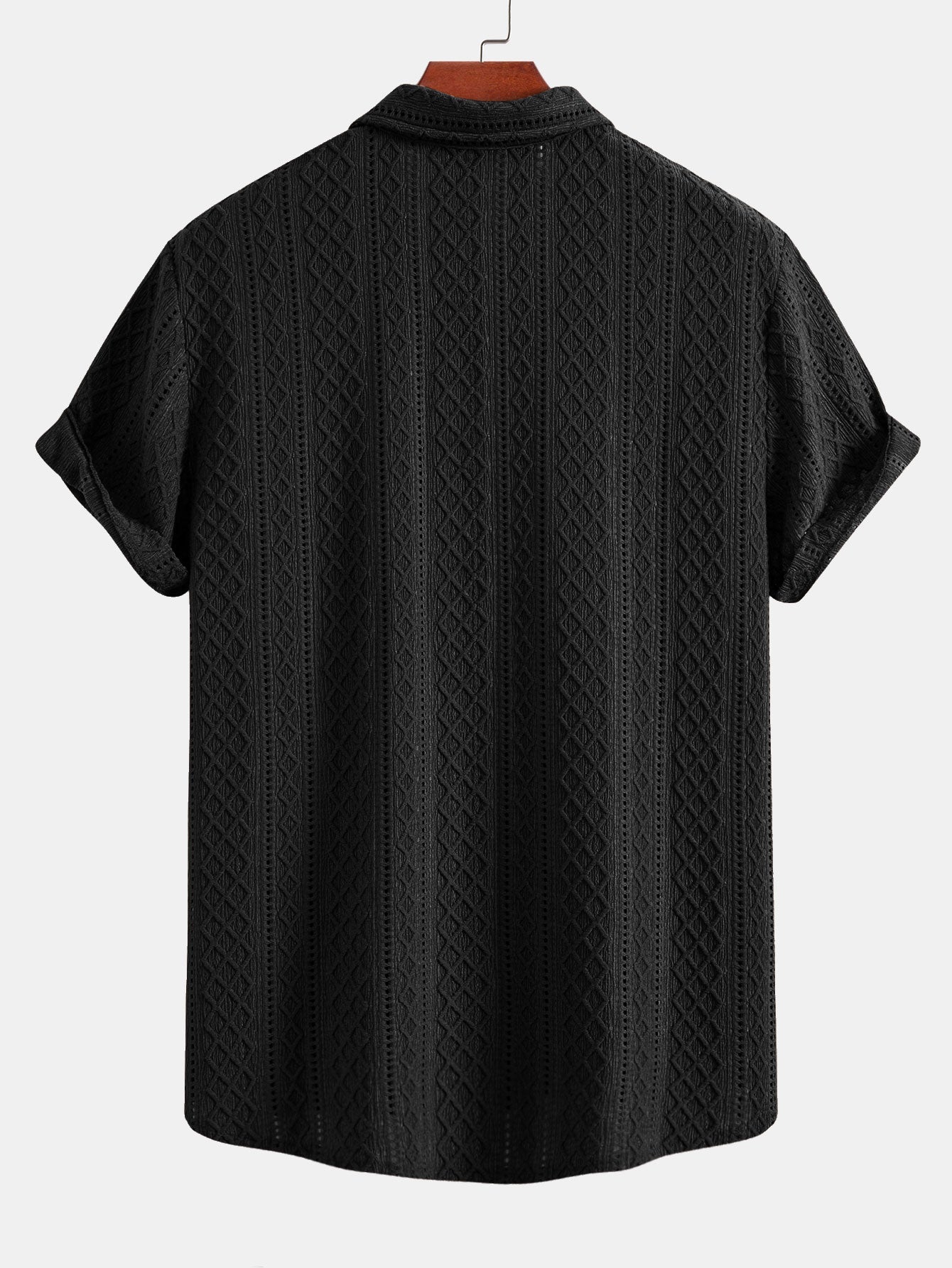 Geometry Rhombus Jacquard Button Up Shirt & Linen Blend Drawstring 7" Shorts