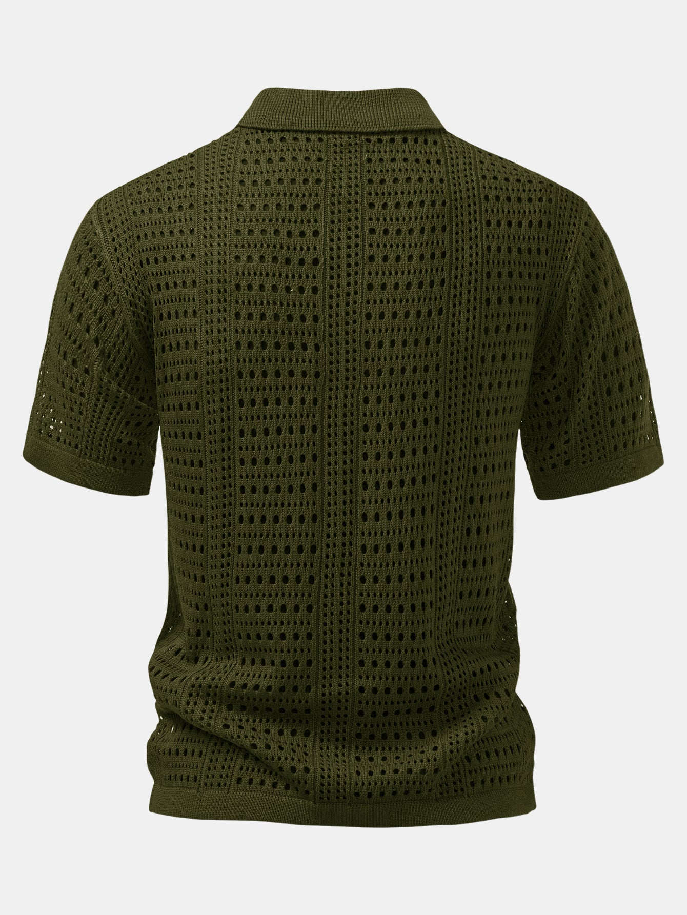 Crochet  V Neck Polo Shirt & Crinkle Textured Straight Leg Pants