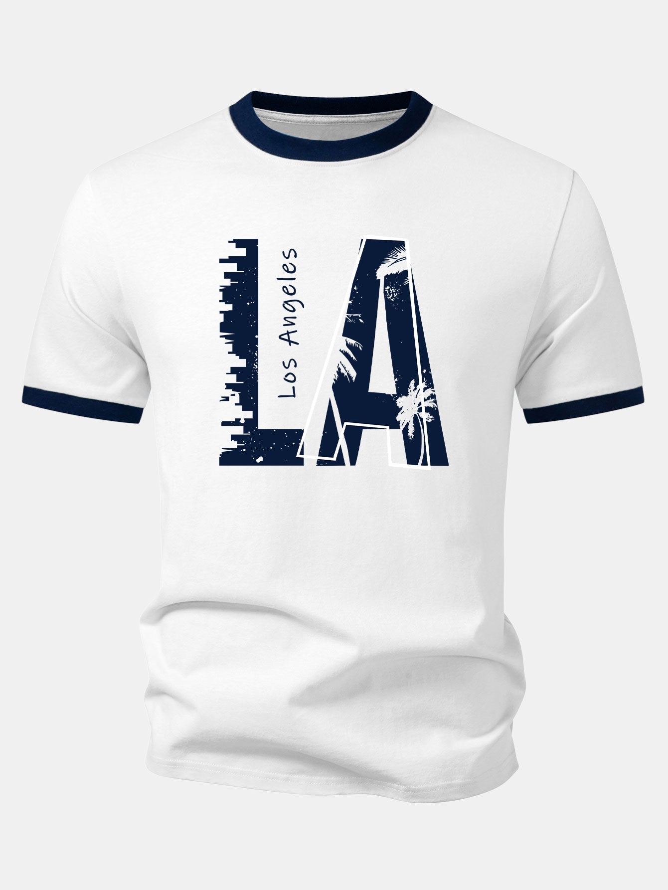 Los Angeles Print Contrast Ringer T-Shirt & 5" Drawstring  Corduroy Shorts
