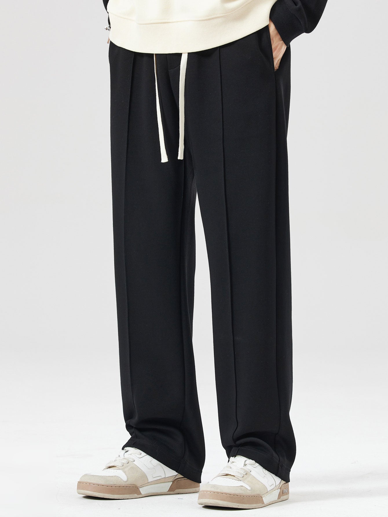 Relax Fit Color Block Patchwork Polo Sweatshirt & Straight Leg Pleated Pintuck Sweatpants