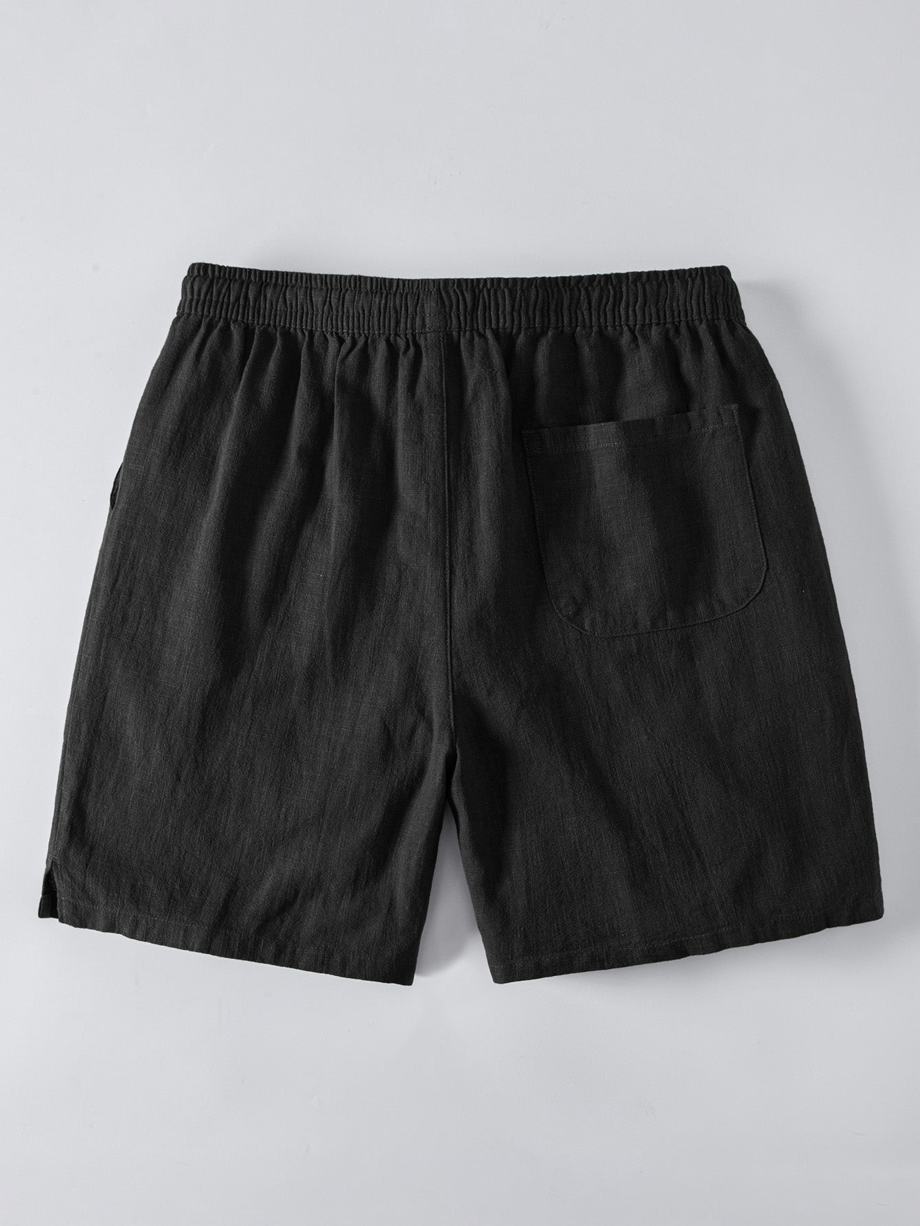 Short Sleeve Linen Look Stand Collar Shirt & Linen Blend Drawstring 7" Shorts