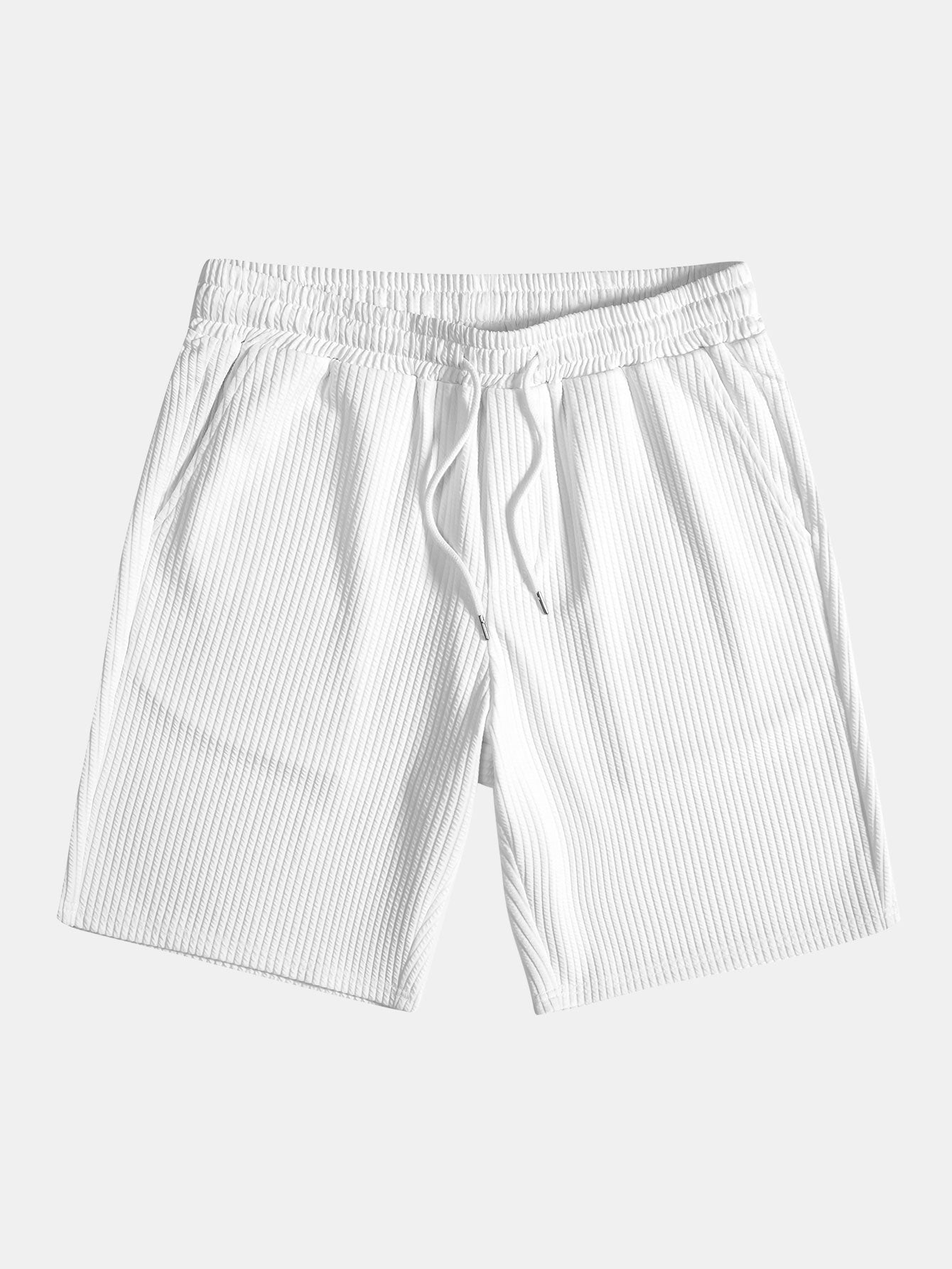 Contrast Ribbed Button Up Shirt & Drawstring Ribbed Shorts