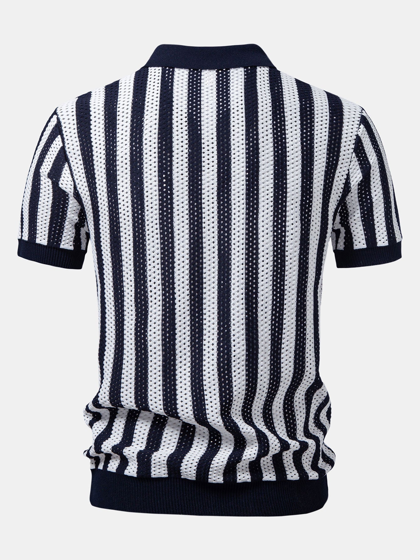 Stripe Johnny Collar Open Knit Polo & Straight Leg Linen Pants