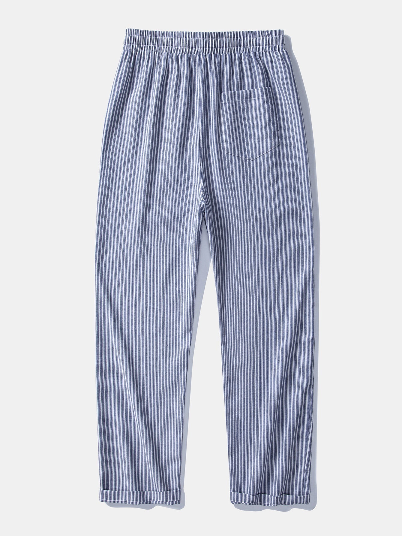 Geometry Rhombus Jacquard Button Up Shirt & Linen Look Stripe Straight Leg Pants
