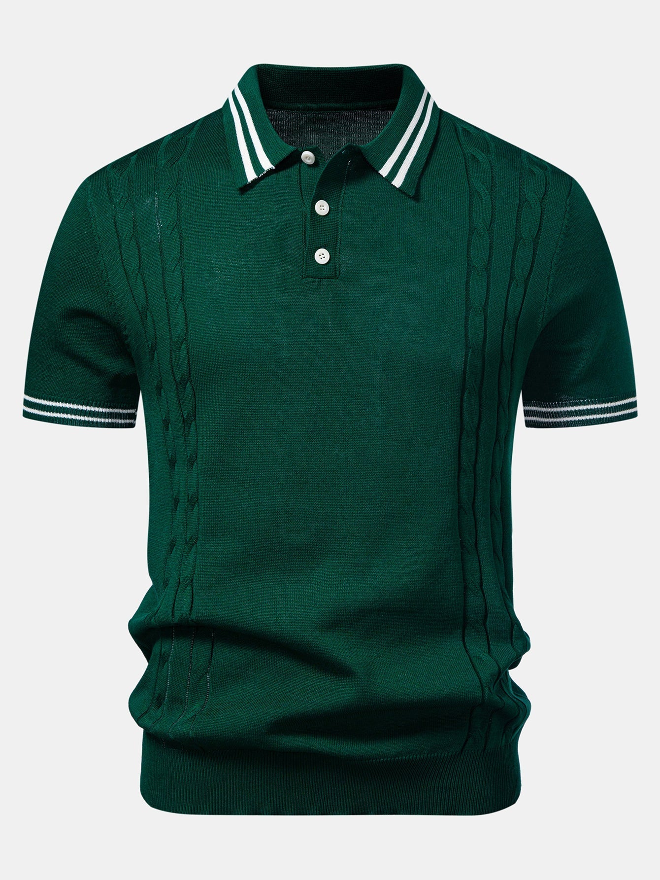 Contrast Trim Twisted Jacquard Knit Polo & Slim Fit Tapered Trousers