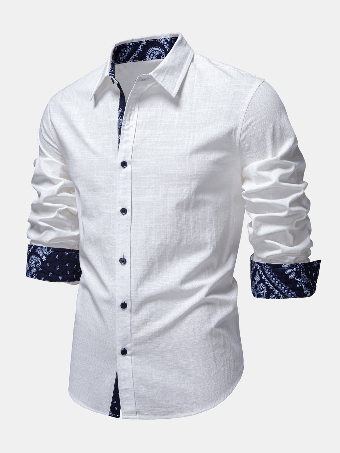 Contrast Paisley Print Linen Look Shirt & Straight Leg Linen Pants