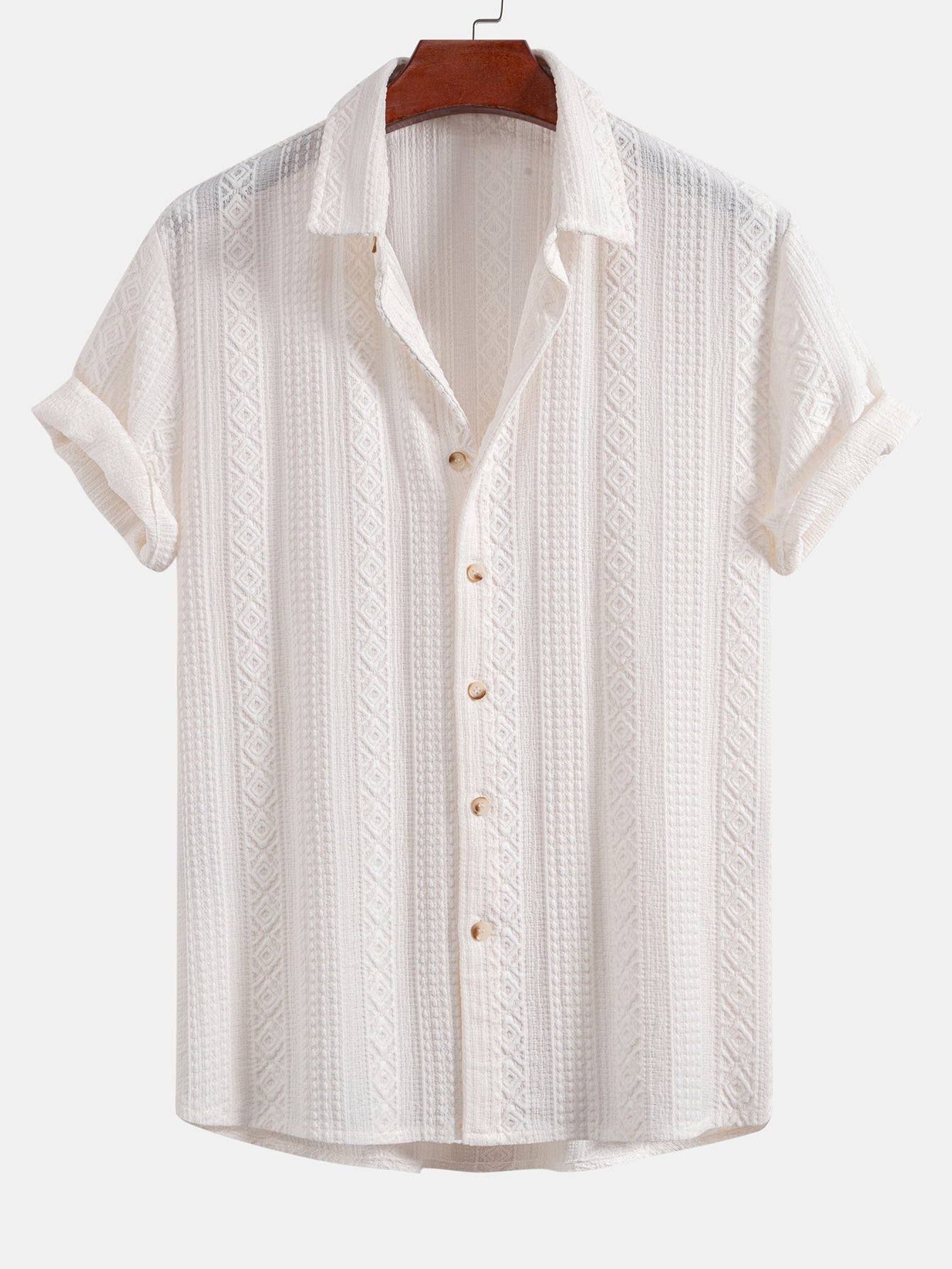 Geometric Jacquard Button Up Shirt & Straight Leg Linen Pants