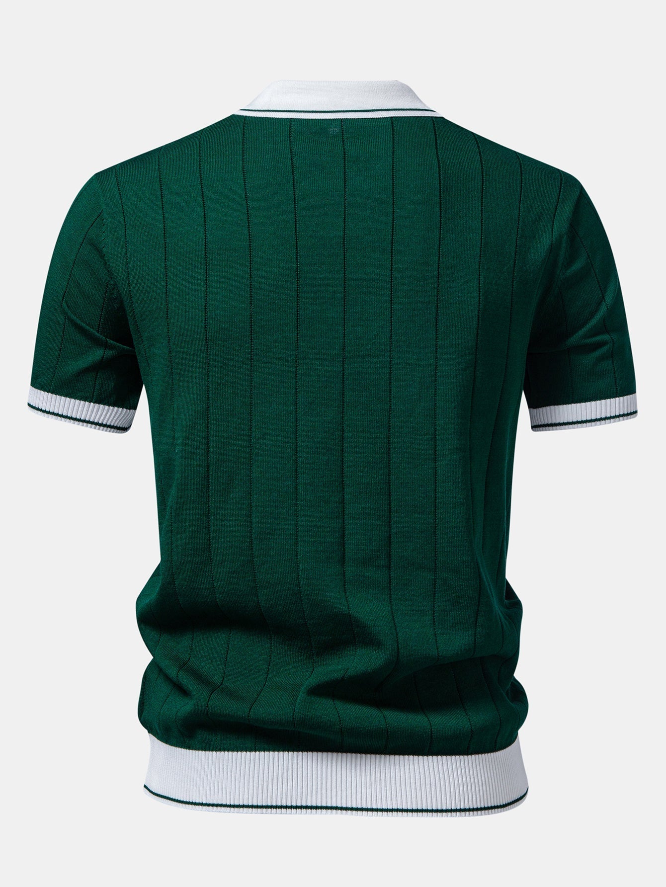 Contrast Trim Ribbed Johnny Collar Knit Polo & Elastic Waist Chino Shorts
