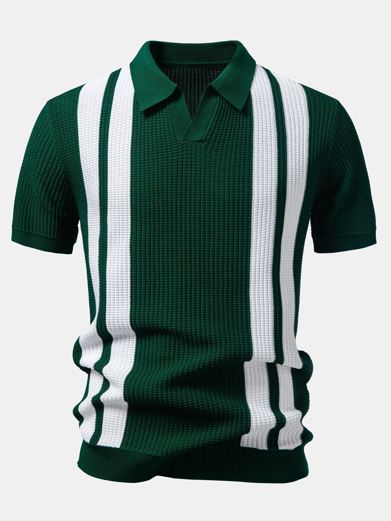 Stripe Johnny Collar Knit Polo & Straight Leg Ribbed Pants