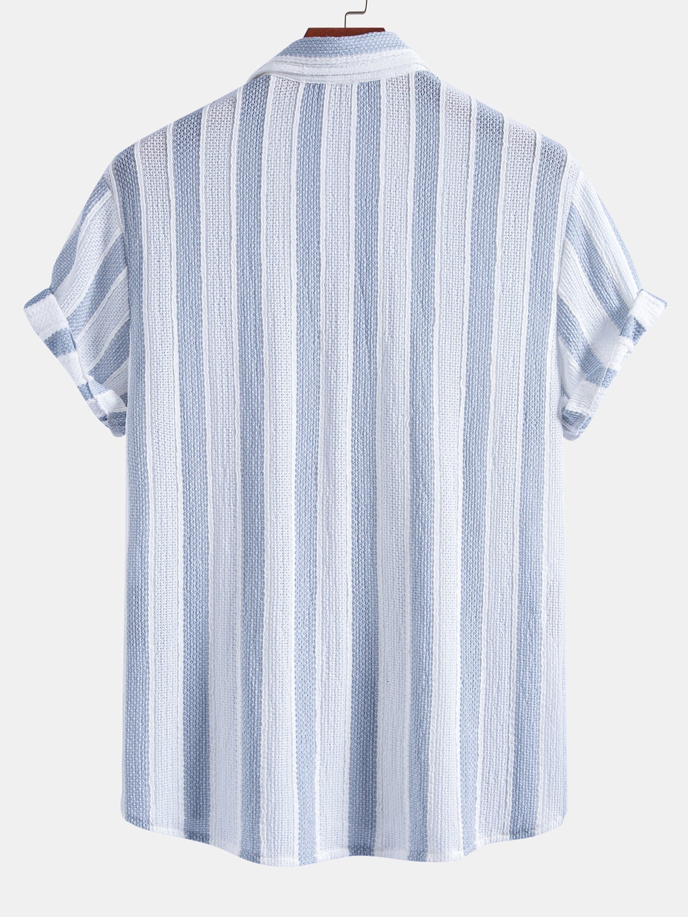 Textured Striped Button Up Shirt & Crinkle Textured Drawstring 5" Shorts