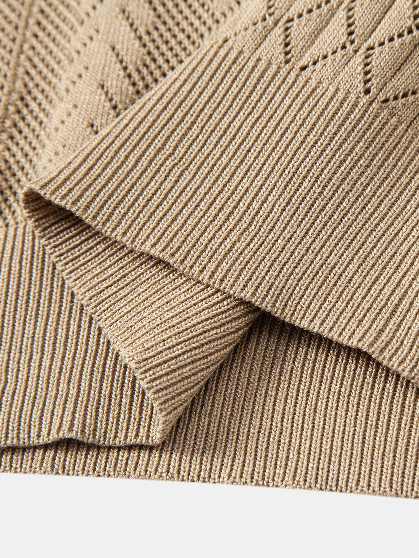Geometric Jacquard Open Knit Polo & Straight Leg Linen Pants