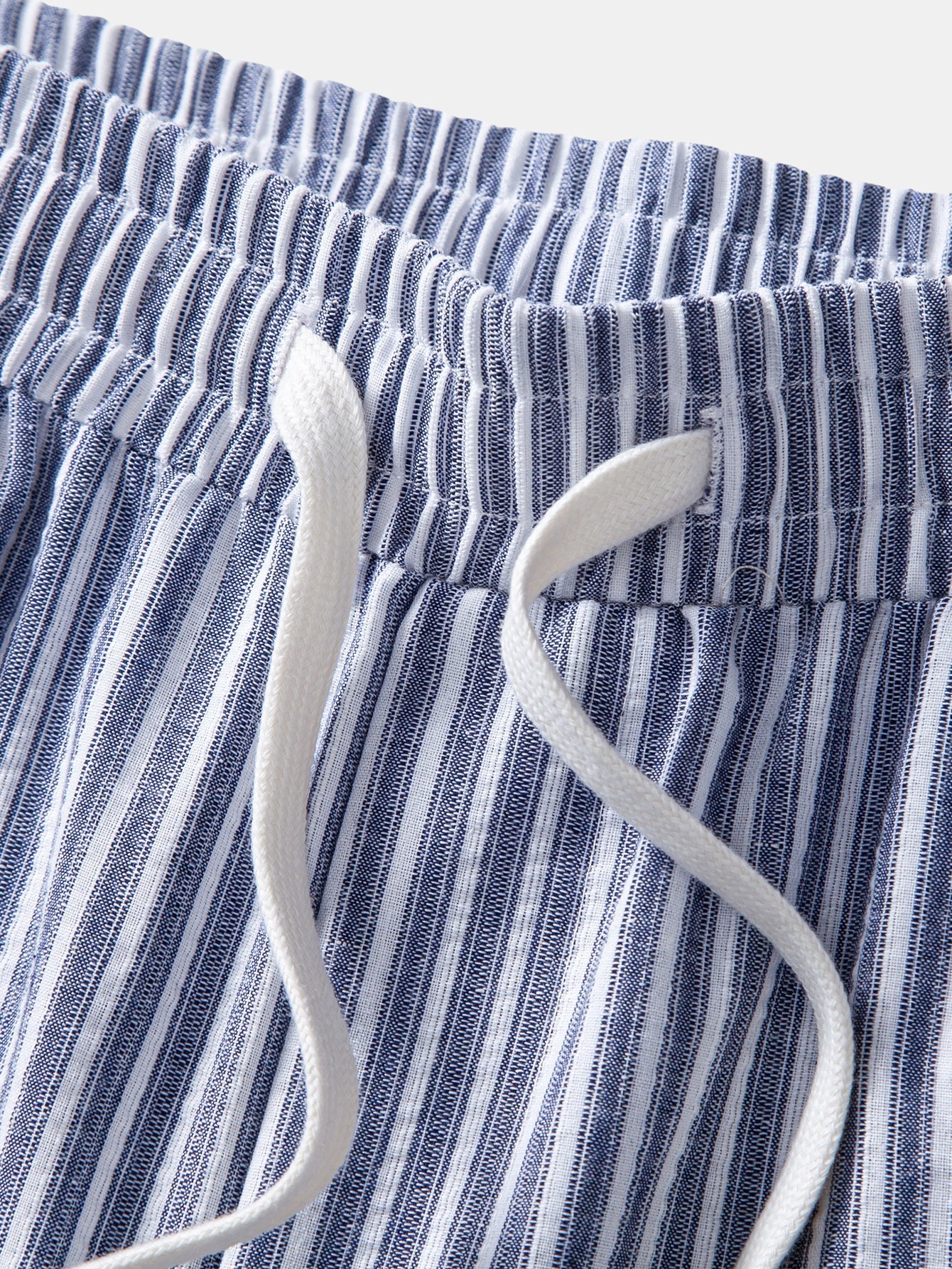 Short Sleeve Linen Look Stand Collar Shirt & Linen Look Stripe Straight Leg Pants