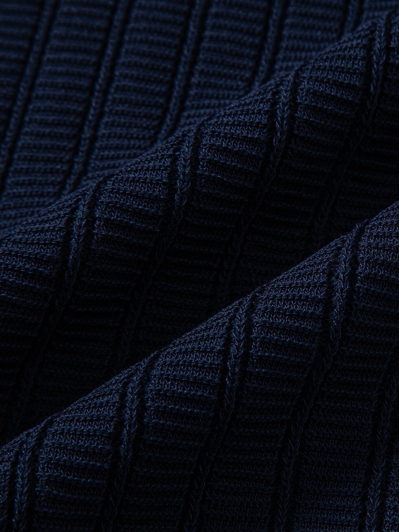 Contrast Textured Johnny Collar Knit Polo & Drawstring Knitted Waffle Pants