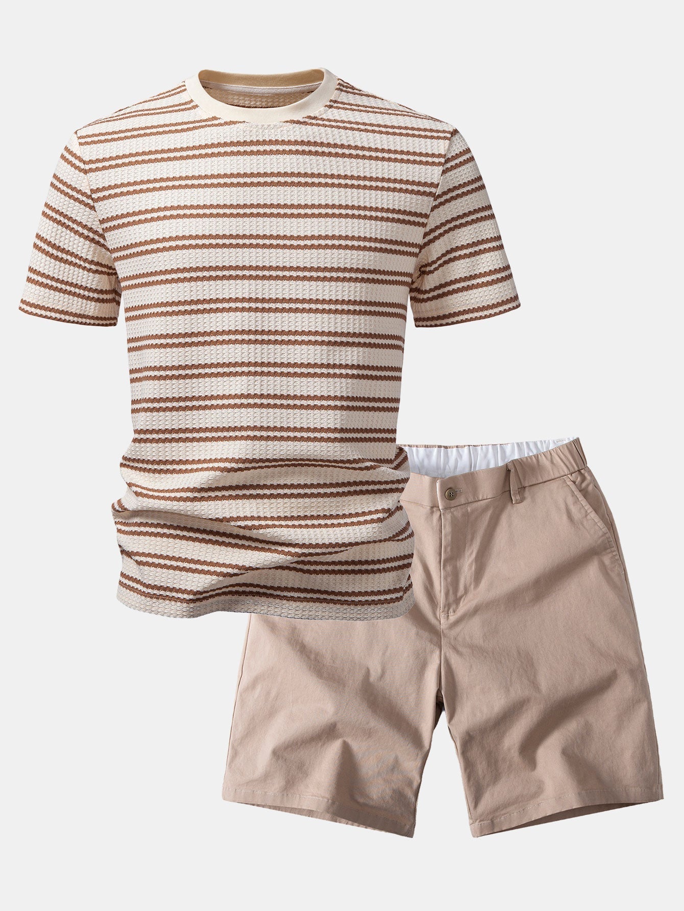 Stripe Waffle T-Shirt & Elastic Waist Chino Shorts