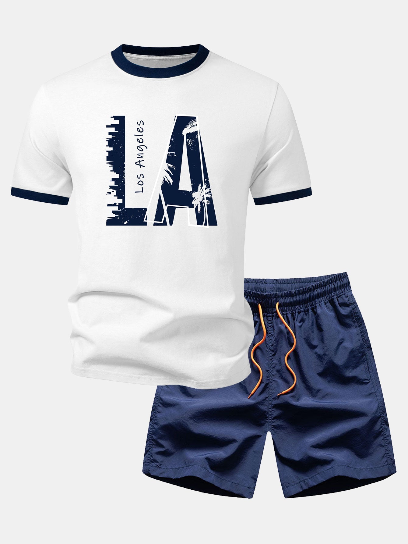 Los Angeles Print Contrast Ringer T-Shirt & Swim Shorts