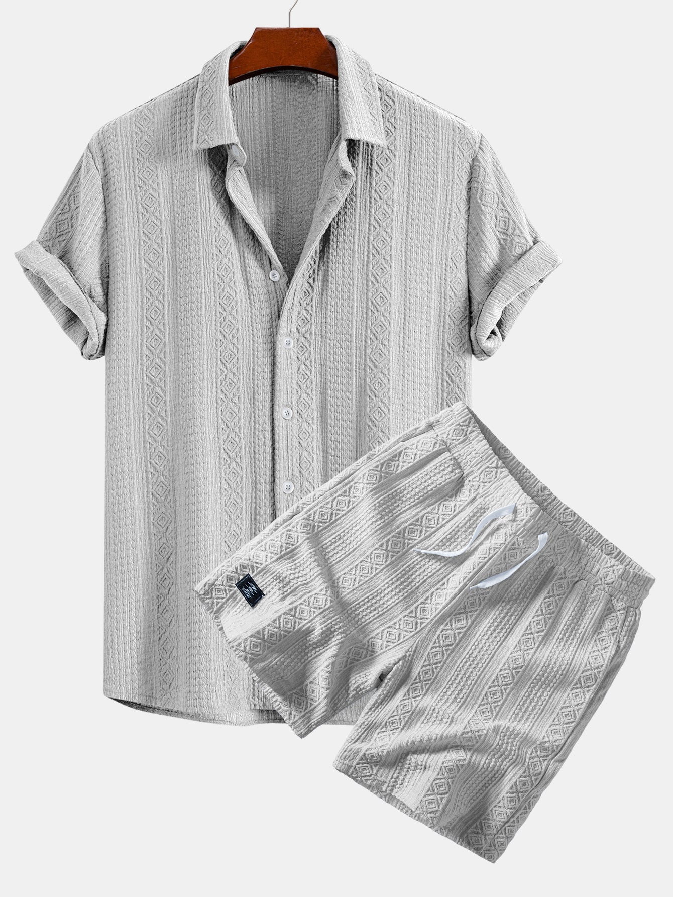 Geometry Jacquard Button Up Shirt & Drawstring 8" Shorts Set