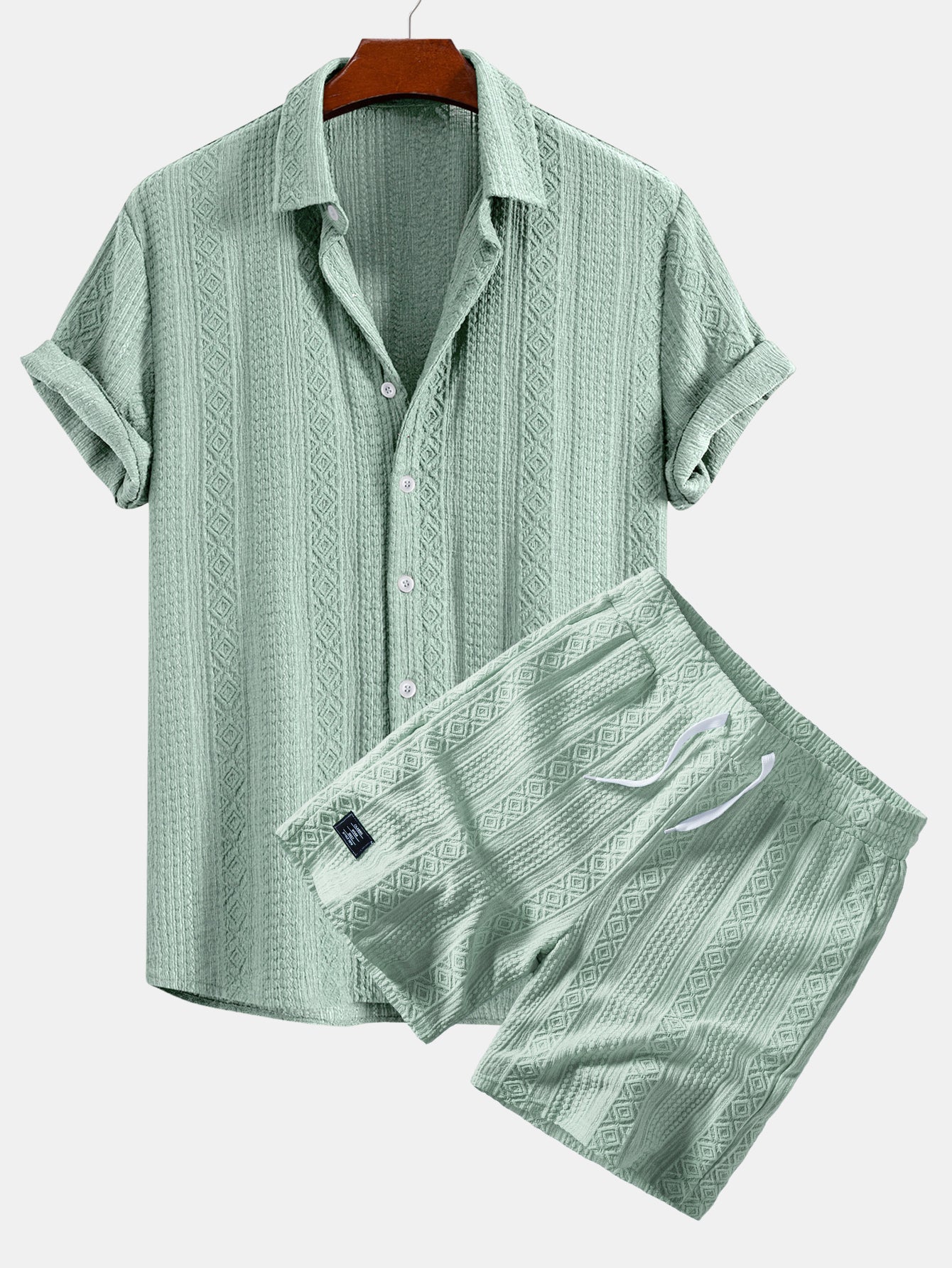 Geometry Jacquard Button Up Shirt & Drawstring 8" Shorts Set