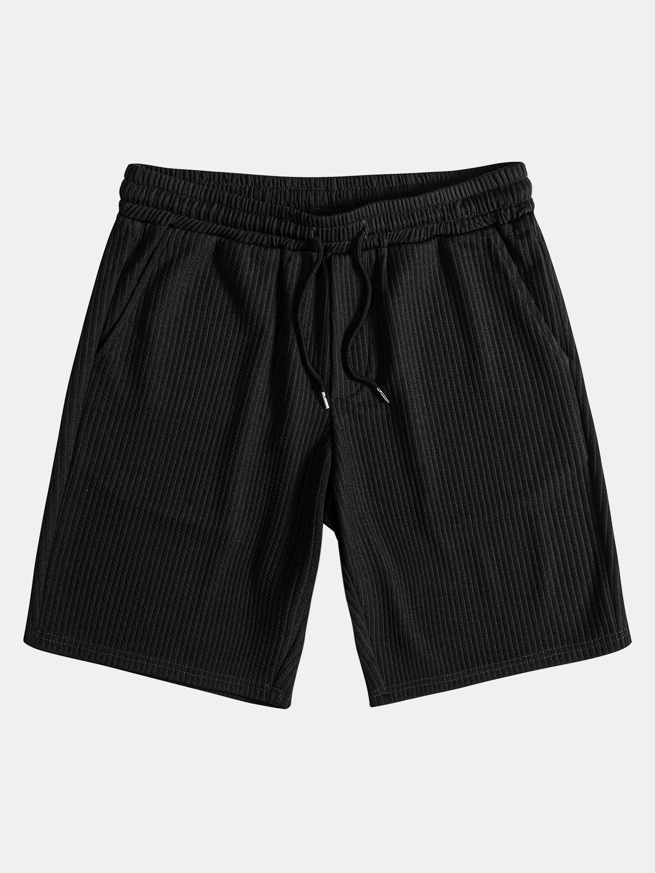 Ribbed  Mock Neck T-Shirt & Drawstring Ribbed Shorts